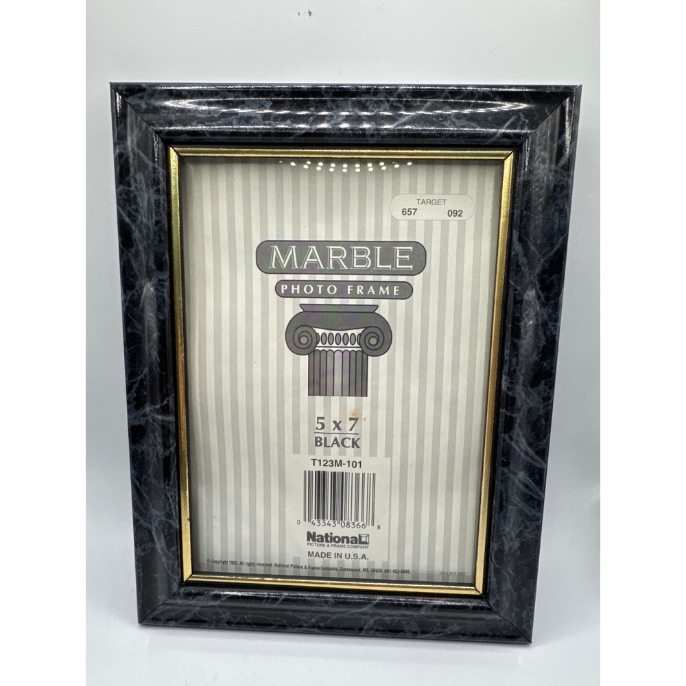 VTG National Picture & Frame Co Black Marble 5x7 Photo Frame Gold Trim 1993